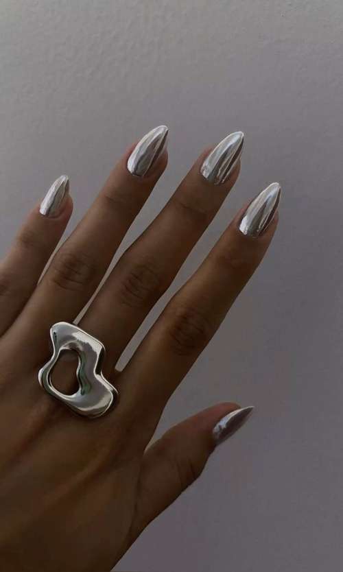 Full Coverage Silver Chrome Stilettos — Silver Chrome Nails