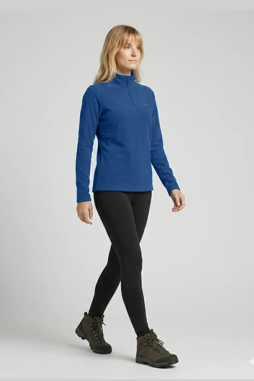 Blue Fleece Half-Zip Top with Hiking Boots for Trail Warmth — Winter Hiking Outfits