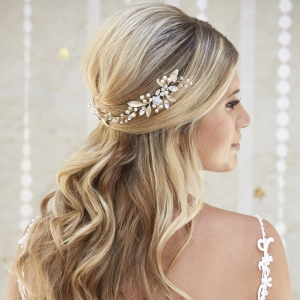 Blonde Curled Half Up With Pearl Accessory — Winter Half Up Half Down Hairstyles