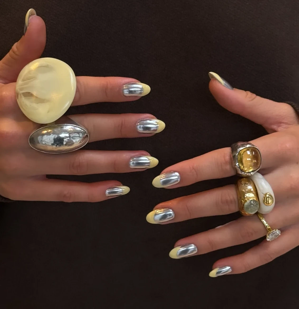 Chrome Silver Tip French Nails — Short Winter Acrylic Nails
