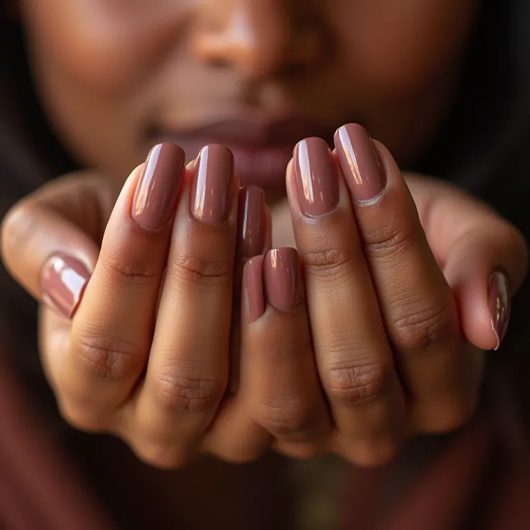 Warm Muted Taupe Medium Square — Winter Nail Colors for Dark Skin