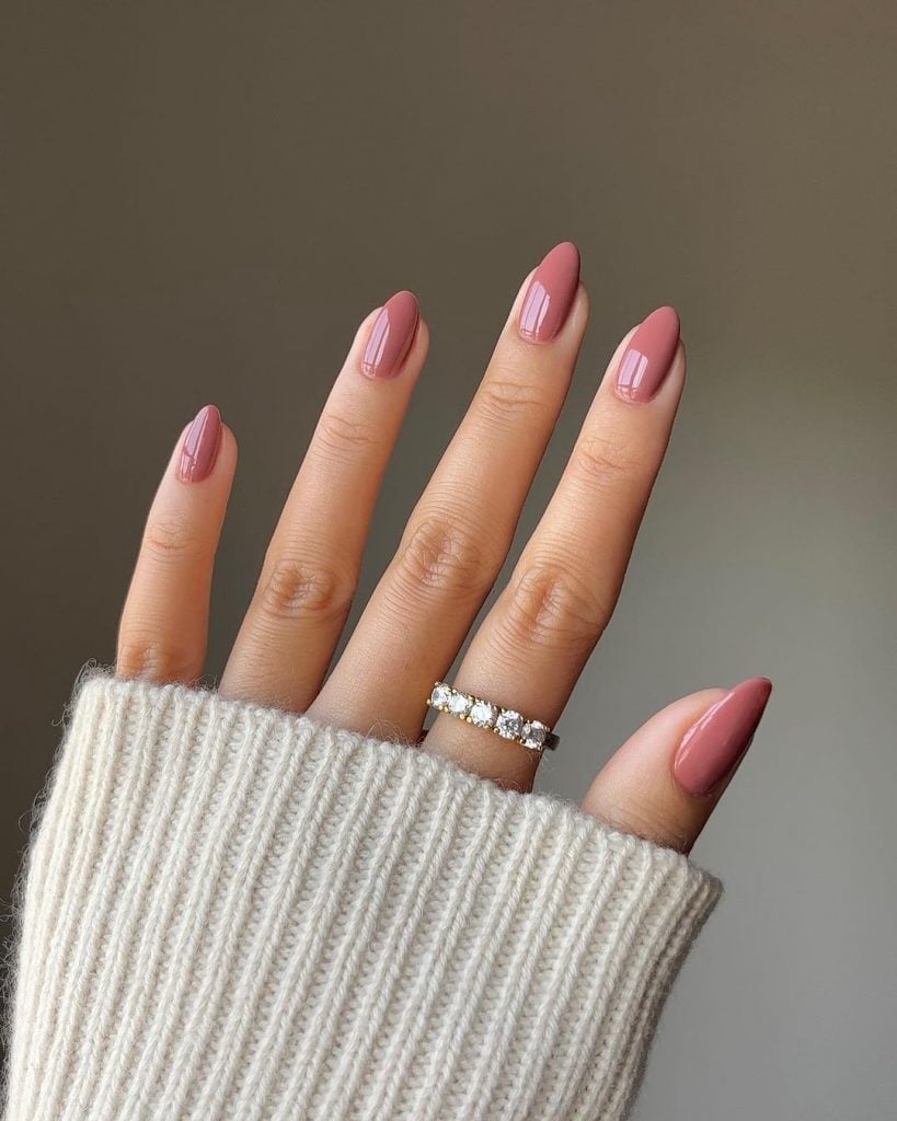 Sophisticated Dusty Rose Almond Nails — Winter Pink Nails