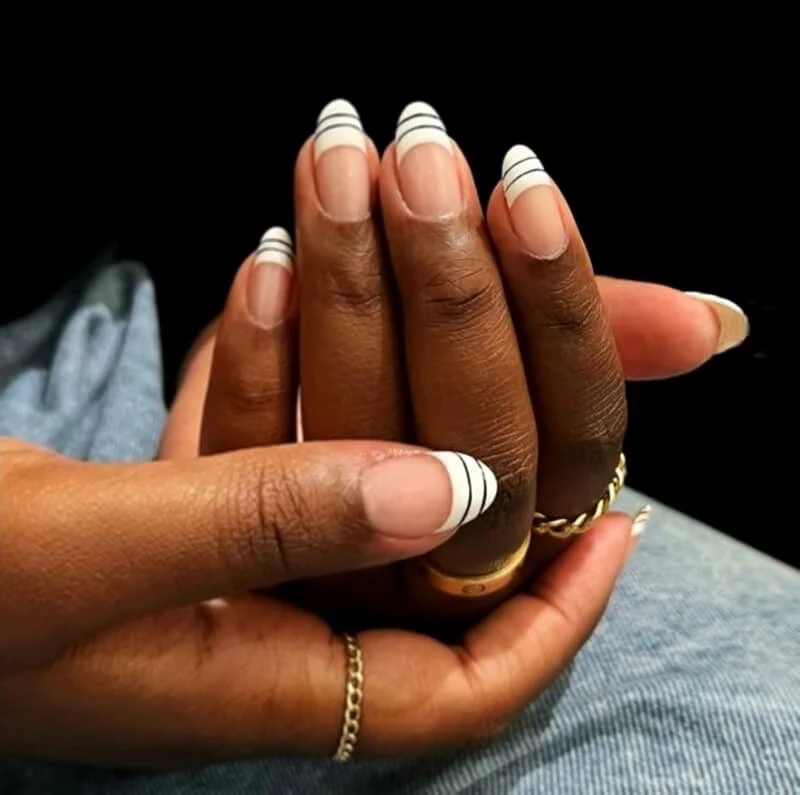Black Stripe French Manicure — Winter to Spring Transition Nails