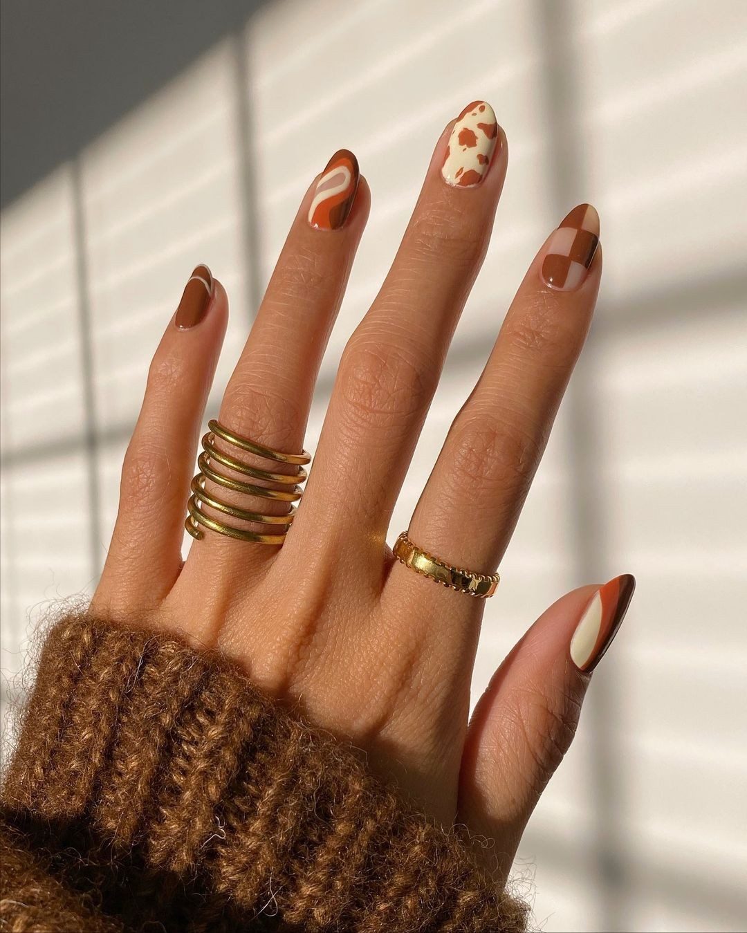 Abstract Fall Motifs Medium Almond Abstract Fall Motifs Medium Almond — Fall to Winter Nails