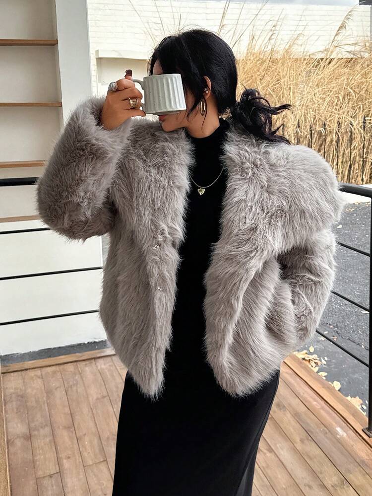 Cropped Grey Faux Fur for a Chic Layer — Shearling Coat Outfits