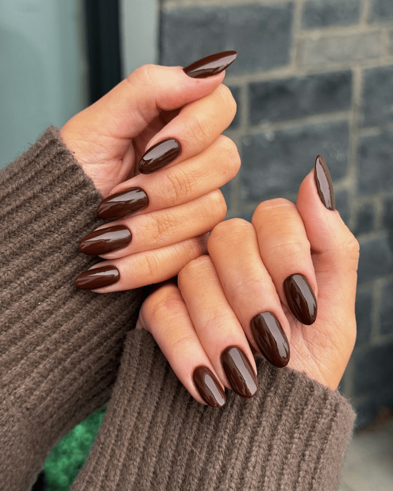 Long Almond Rich Deep Chocolate Brown — Chocolate Brown Nails