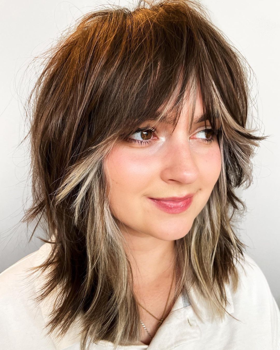 Dark Brown Shag With Blonde Face-Framing — Winter Shag Haircuts