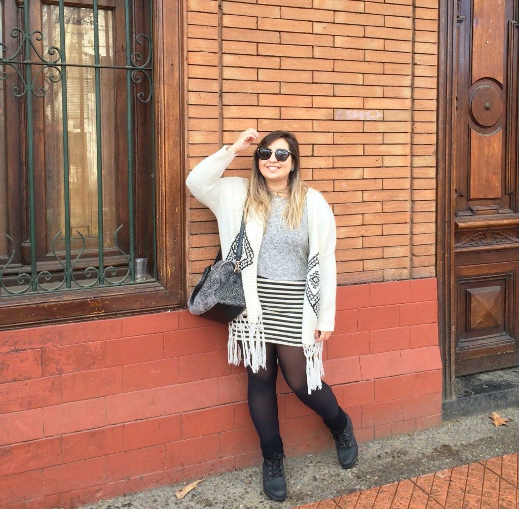 Fringe Cardigan with Striped Skirt for a Playful Winter Look — Winter Going Out Outfits