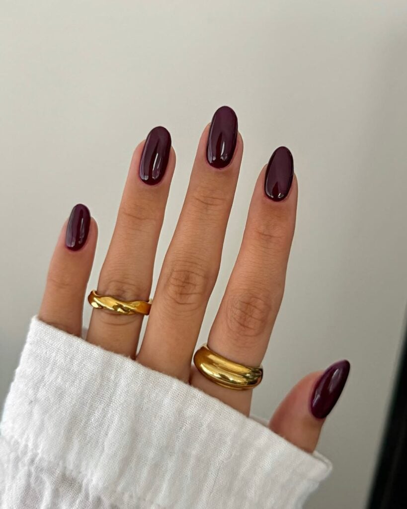 None Deep Plum Glossy Medium Oval Nails None Deep Plum Glossy Medium Oval Nails — Winter Nail Colors