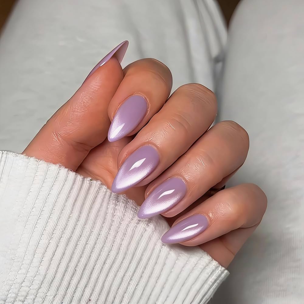 Pearlescent Shimmer Light Purple Stiletto — Winter Purple Nails