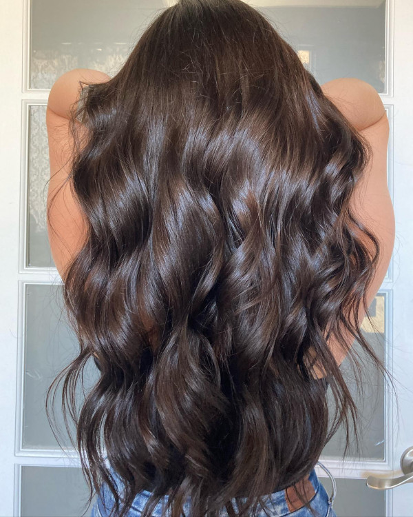 Deep Espresso Brown Wavy Blowout — Espresso Brown Hair