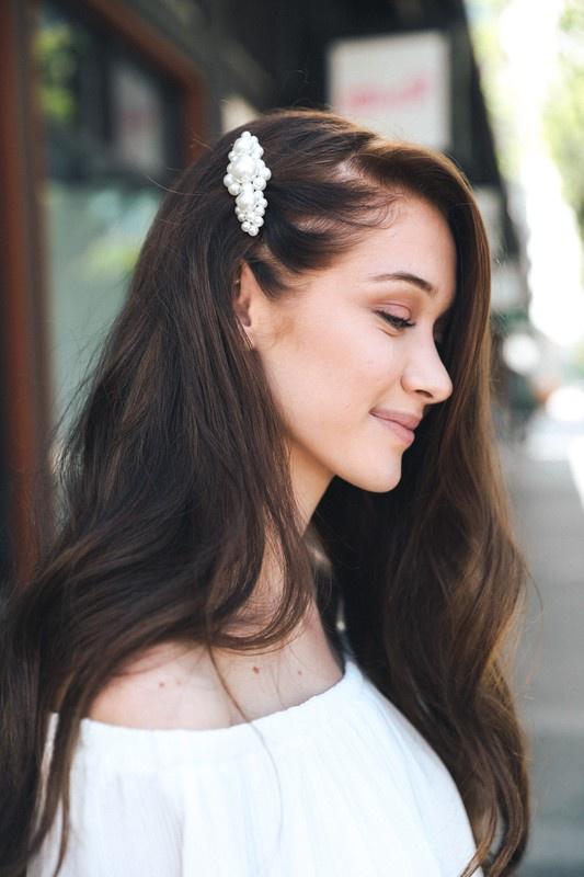 Dark Brown Loose Waves With Pearl Accent — Winter Hairstyles for Long Hair