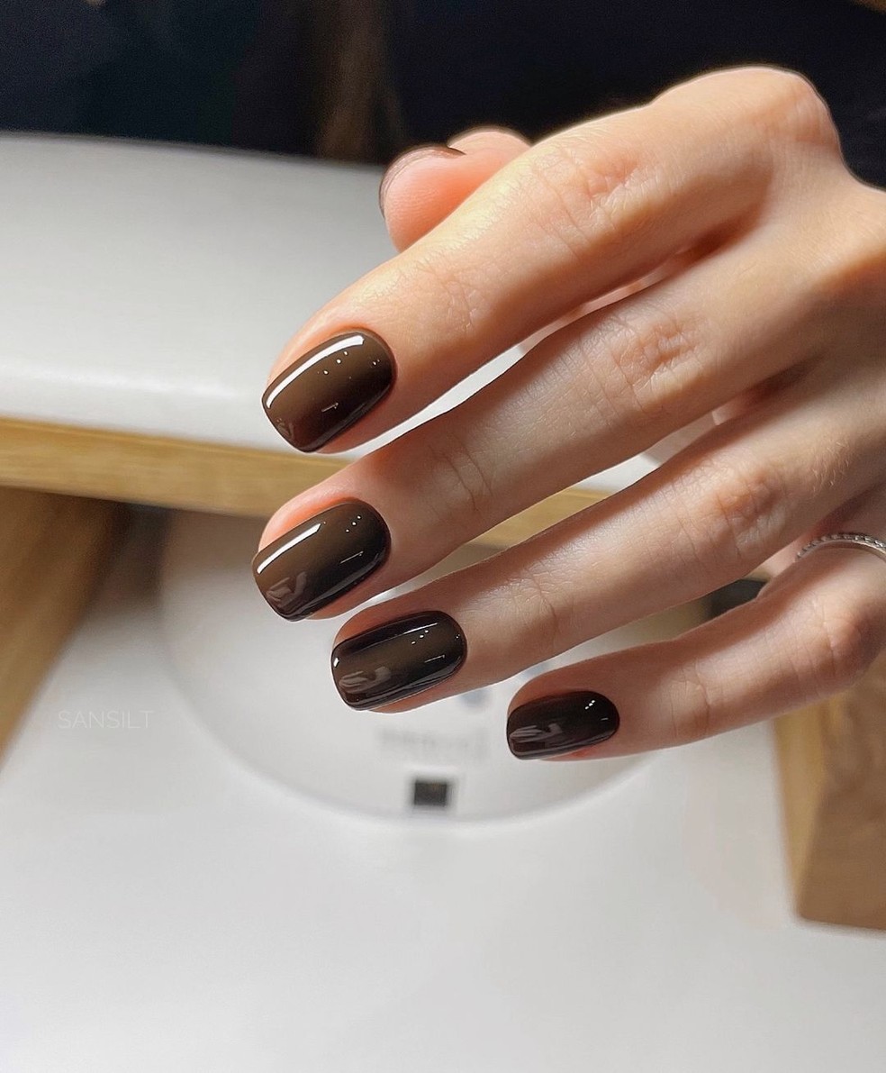 Rich Chocolate Brown Glossy Short Square Nails Rich Chocolate Brown Glossy Short Square Nails — Winter Nail Colors