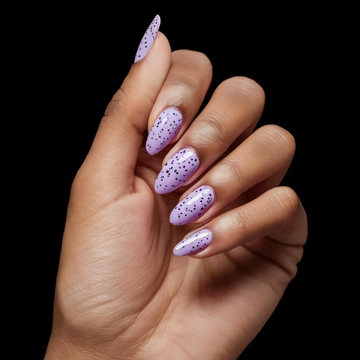 Light Purple with Black Dots Glossy — Winter Purple Nails