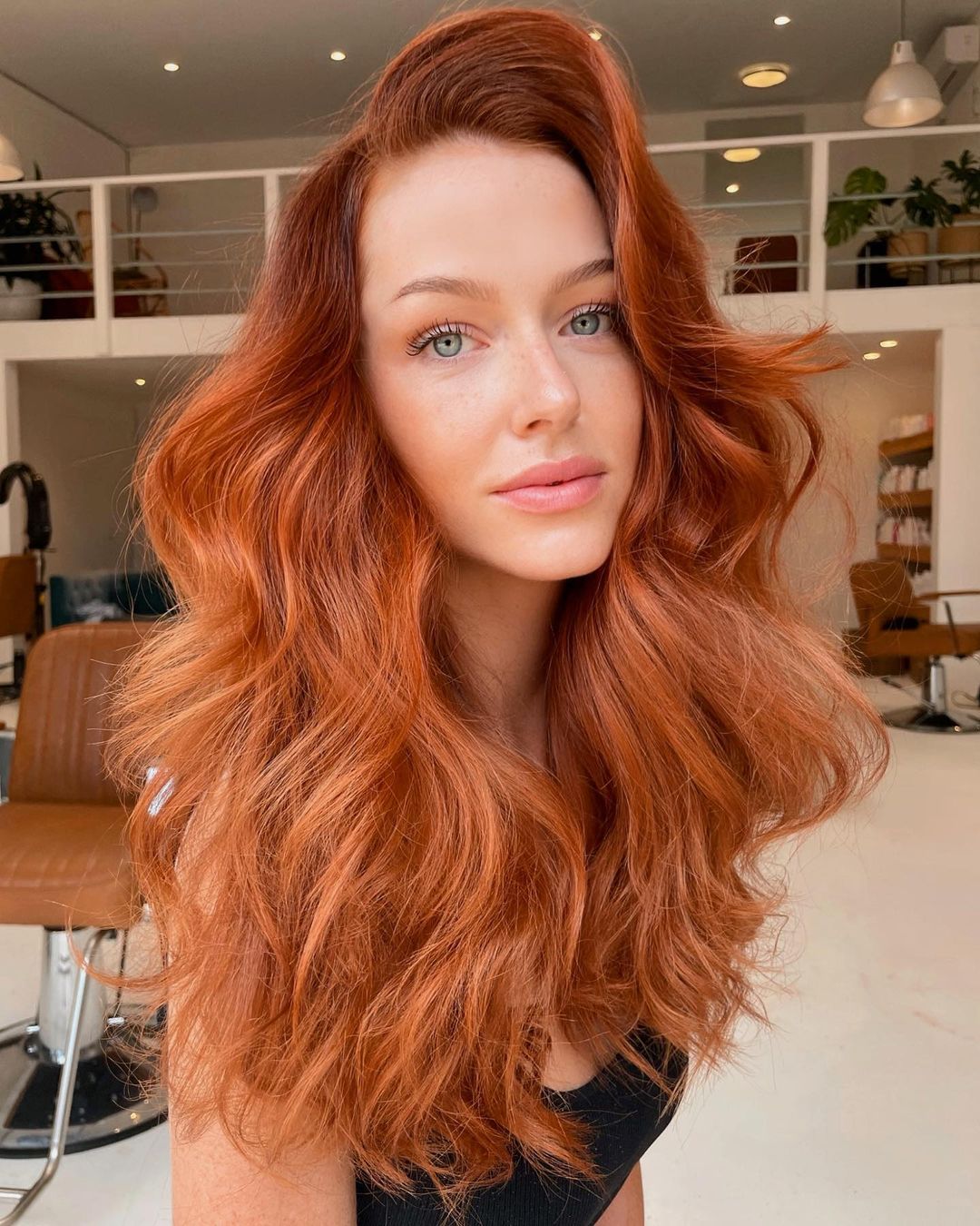 Voluminous Blowout Fiery Copper Waves — Winter Copper Hair Color