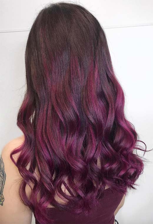 Dark Brown With Plum Ombre Ends — Plum Hair Color