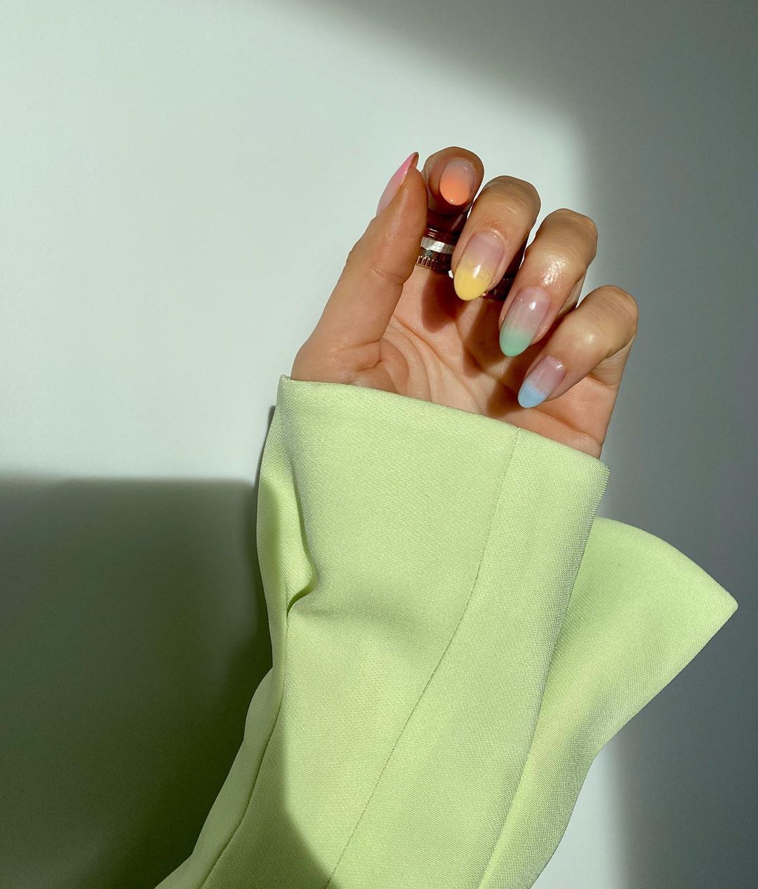 Rainbow Ombre Long Almond Nails — Winter to Spring Transition Nails