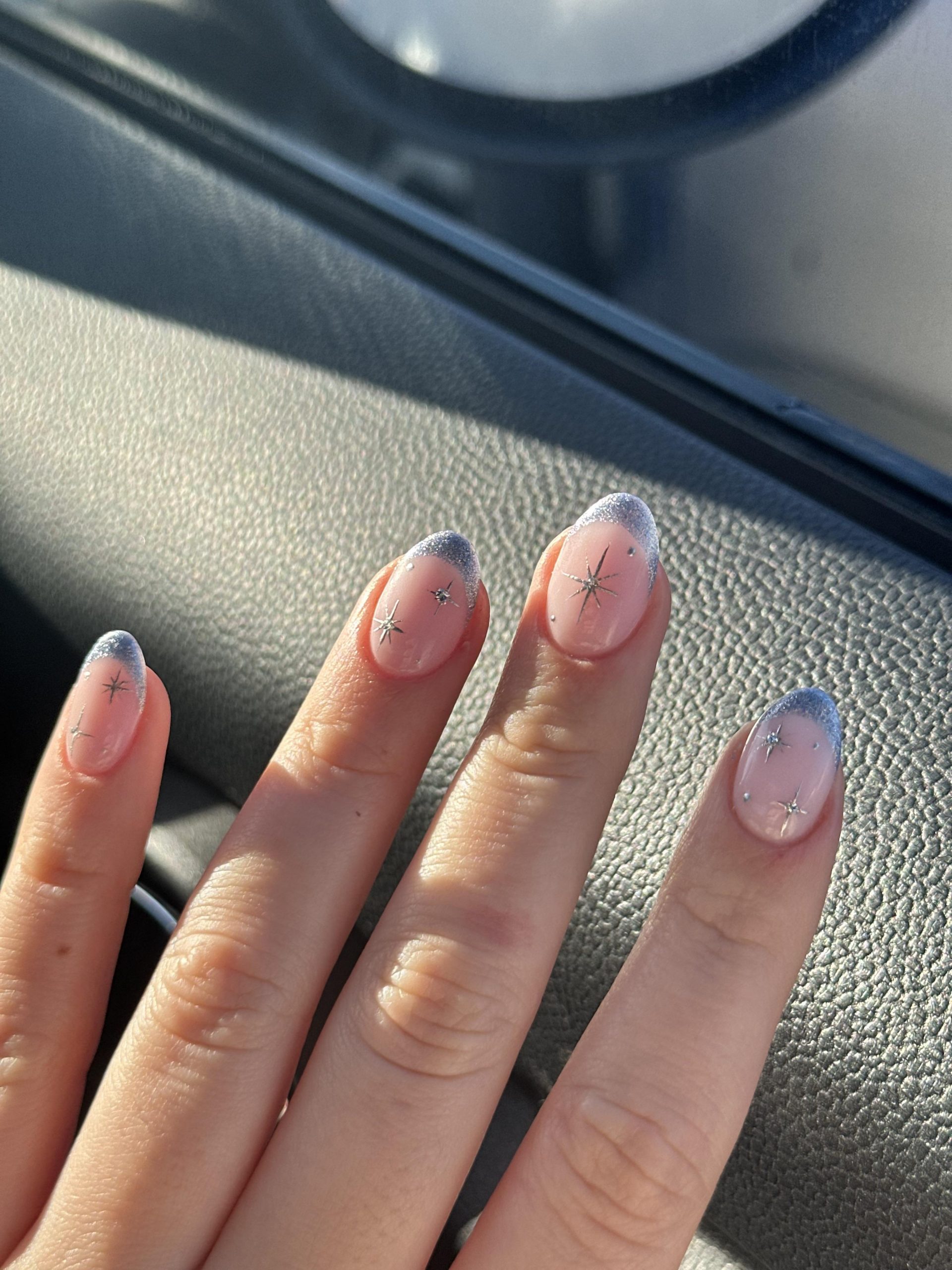 Pale Pink Glitter Star French Tips — Winter Acrylic Nail Colors