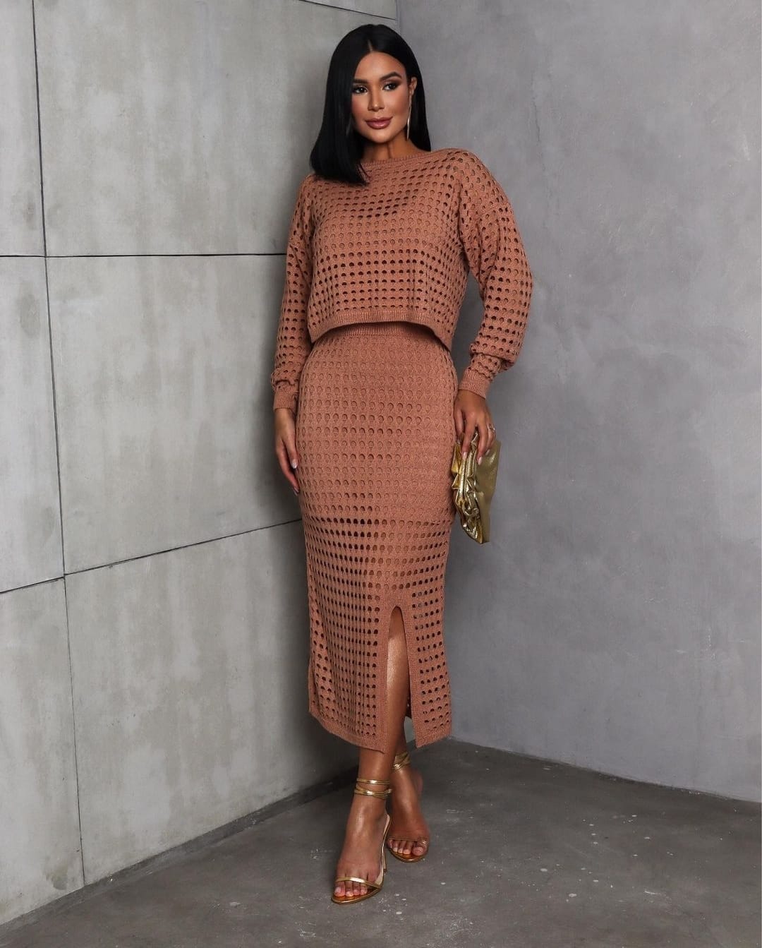 Taupe Cable-Knit Set with Burgundy Accents Taupe Cable-Knit Set with Burgundy Accents — Knit Set Outfits