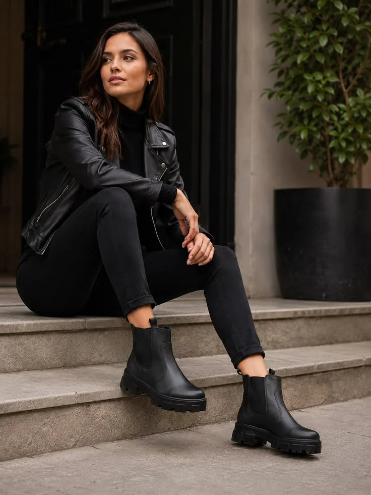 All Black: Leather Jacket and Skinny Jeans Chic All Black: Leather Jacket and Skinny Jeans Chic — Chelsea Boots Outfits