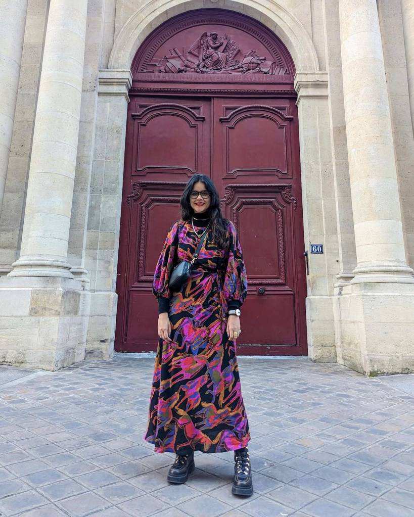 Vibrant Printed Wrap Dress with Black Combat Boots Vibrant Printed Wrap Dress with Black Combat Boots — Combat Boots Outfits