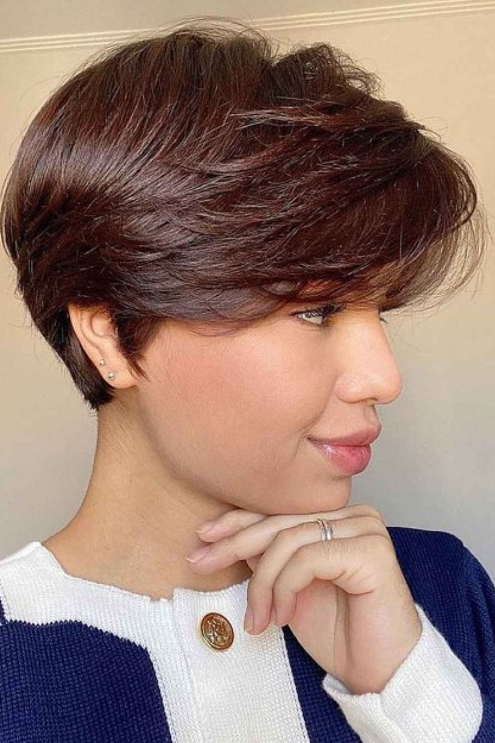 Dark Brown Pixie With Smooth Side-Swept Bangs — Winter Pixie Haircuts