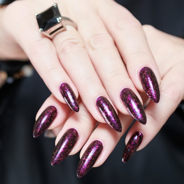Deep Purple Glitter Stiletto — Winter Purple Nails