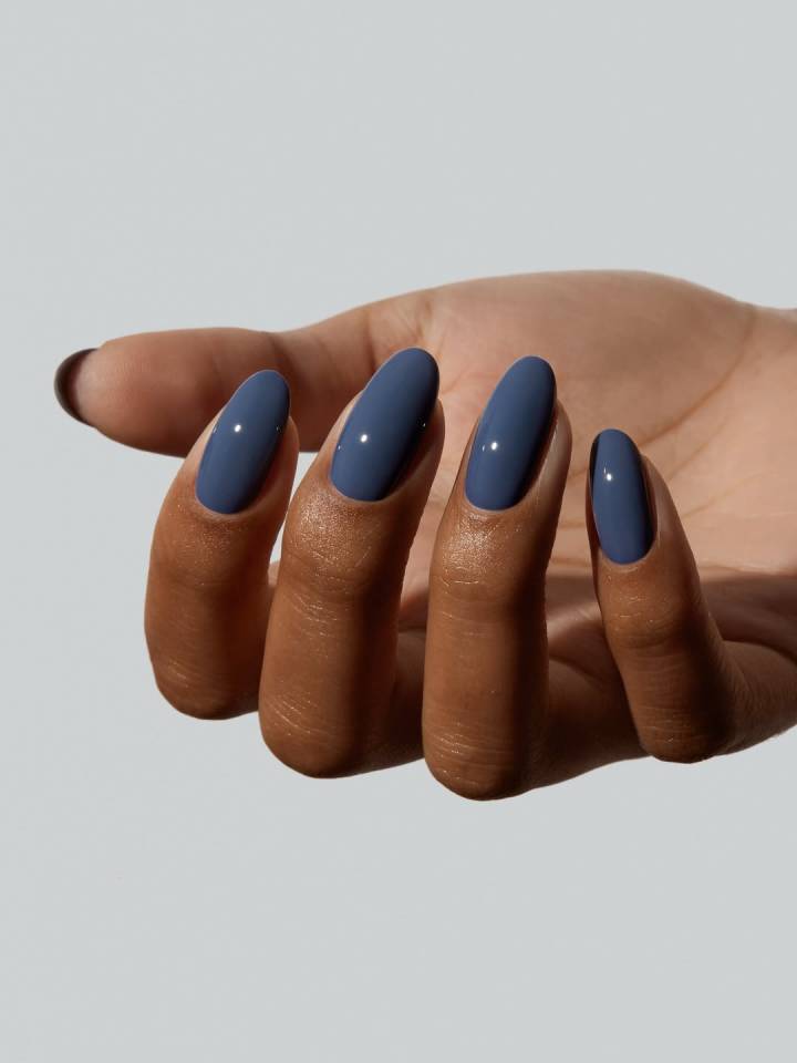 Muted Blue Grey Oval Nails — Winter Nail Colors for Dark Skin