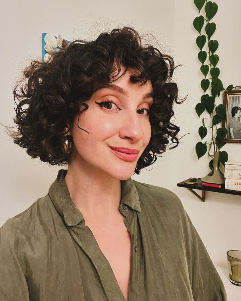 Dark Brown Chin Bob Air-Dried — Winter Haircuts for Curly Hair