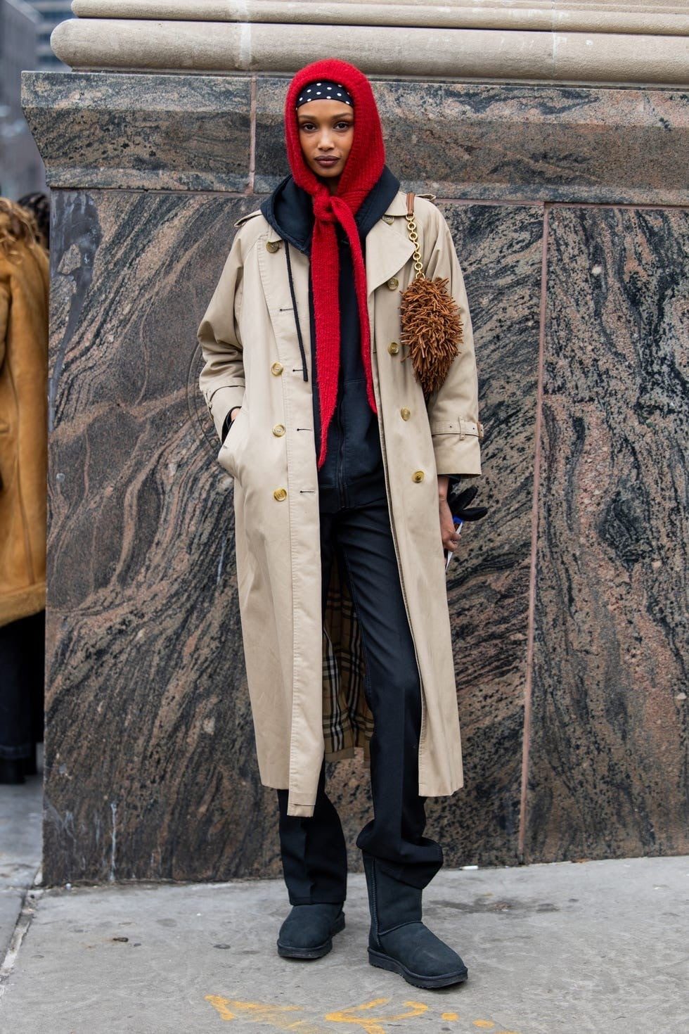 Styling Variation: Trench Coat with Hoodie and Red Accents Styling Variation: Trench Coat with Hoodie and Red Accents — Cute Winter Outfits