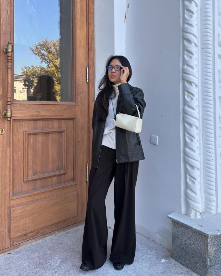 Leather Jacket and Wide-Leg Trousers for a Casual Chic Vibe — Casual Winter Outfits