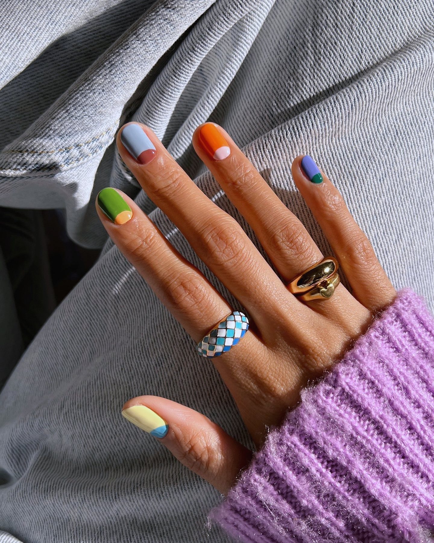 Geometric Color Blocking Medium Square Nails Geometric Color Blocking Medium Square Nails — Winter Nail Colors for Women Over 40