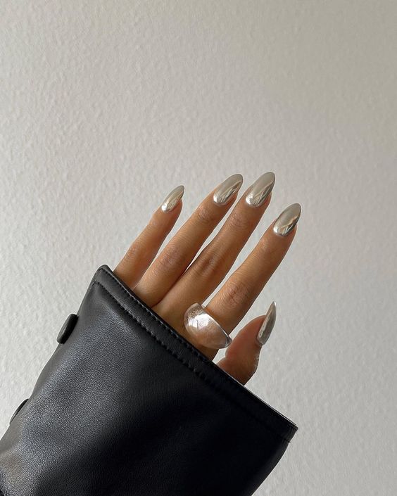Elegant Silver Chrome Stilettos — Silver Chrome Nails