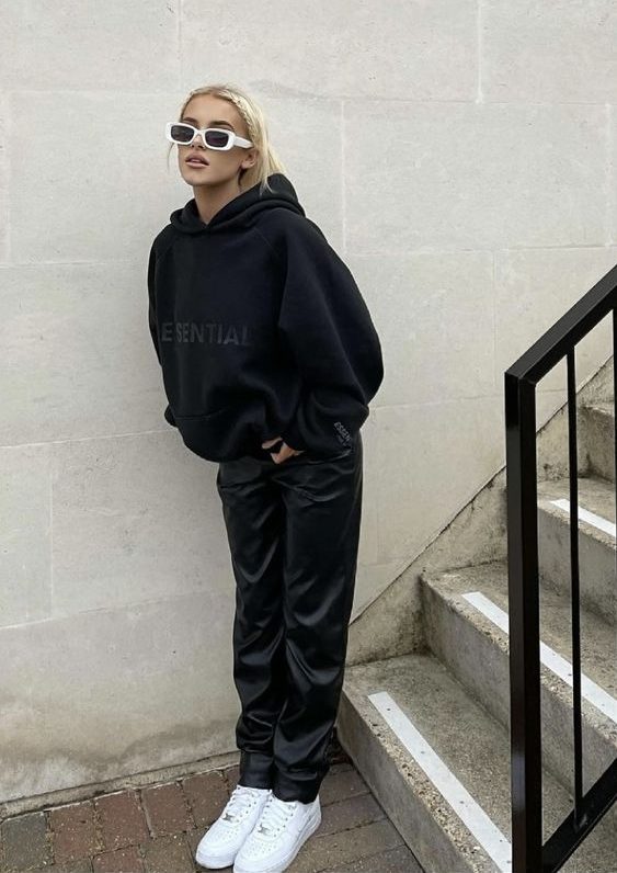 ESSENTIALS Hoodie with Satin Pants — Baddie Winter Outfits
