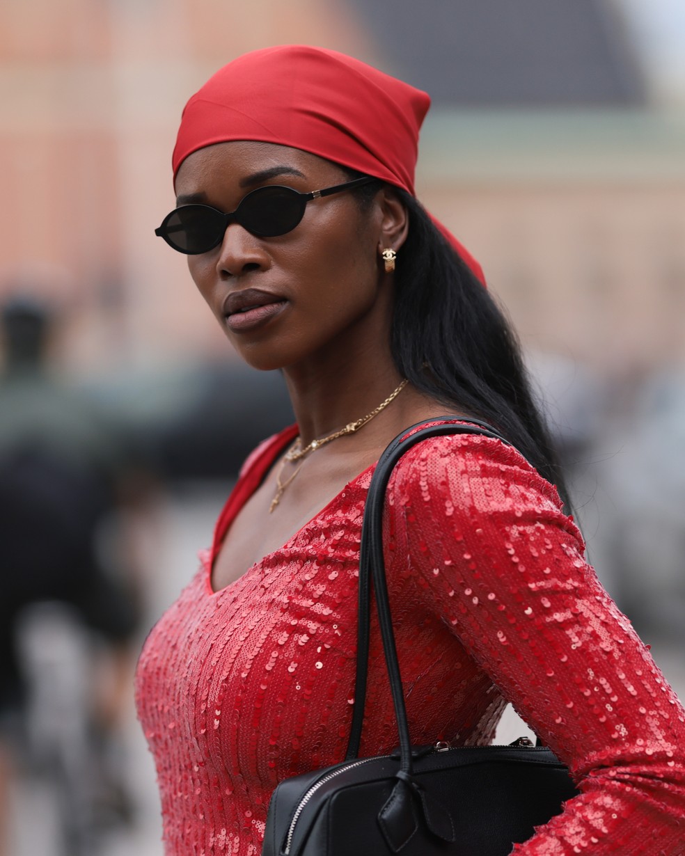 Straight Black Hair with Red Bandana Straight Black Hair with Red Bandana — Winter Hairstyles with Scarf