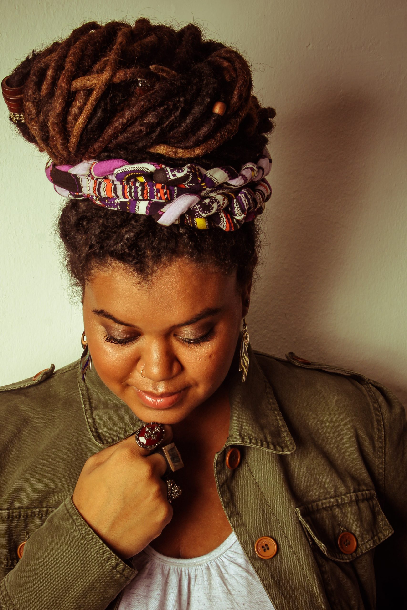 Updo With Headwrap and Coily Locs Updo With Headwrap and Coily Locs — Winter Loc Styles