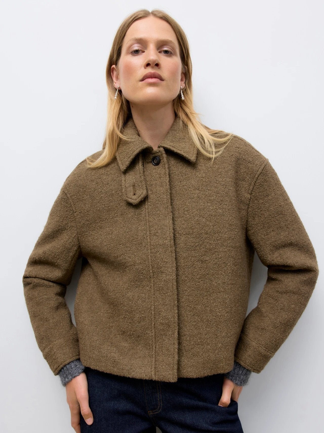 Cropped Brown Wool Jacket with Denim Cropped Brown Wool Jacket with Denim — Wool Coat Outfits