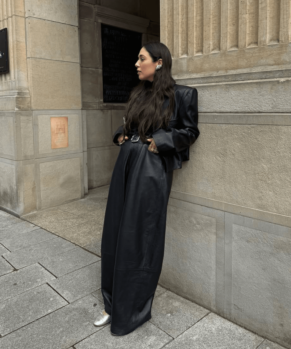 All-Black Leather Look with Silver Accents — Classy Winter Outfits
