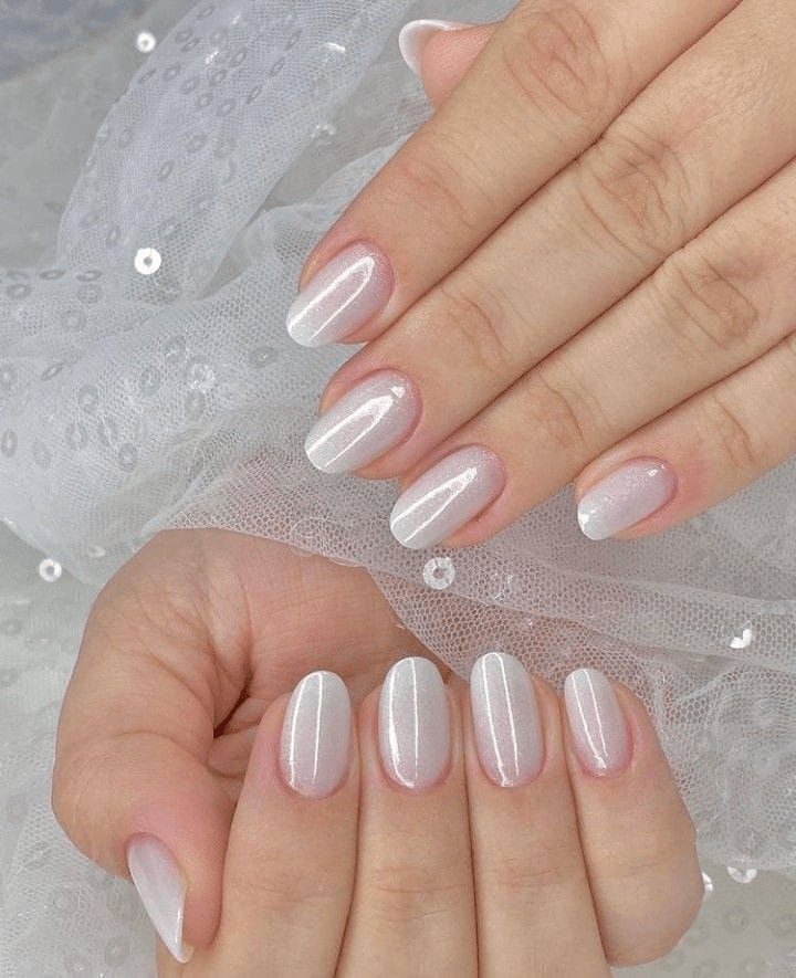 White Pink Shimmer Medium Oval Nails White Pink Shimmer Medium Oval Nails — Winter Wedding Nails