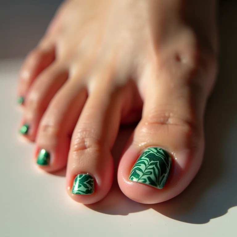 Bold Red Toes on Metallic Surface — Winter Toe Nails