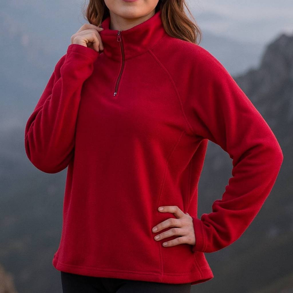 Vibrant Red Fleece Pullover for Layered Winter Hikes — Winter Hiking Outfits