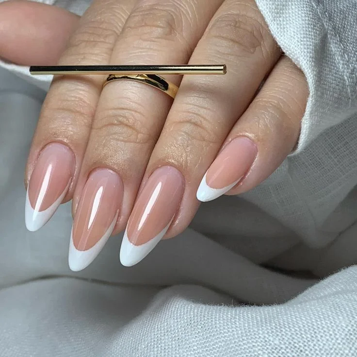 Crisp White French on Sheer Nude — Winter Nude Nails