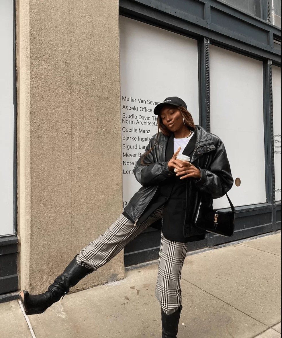 Layered Look with Knee-High Boots and Leather Jacket — Black Boots Outfits