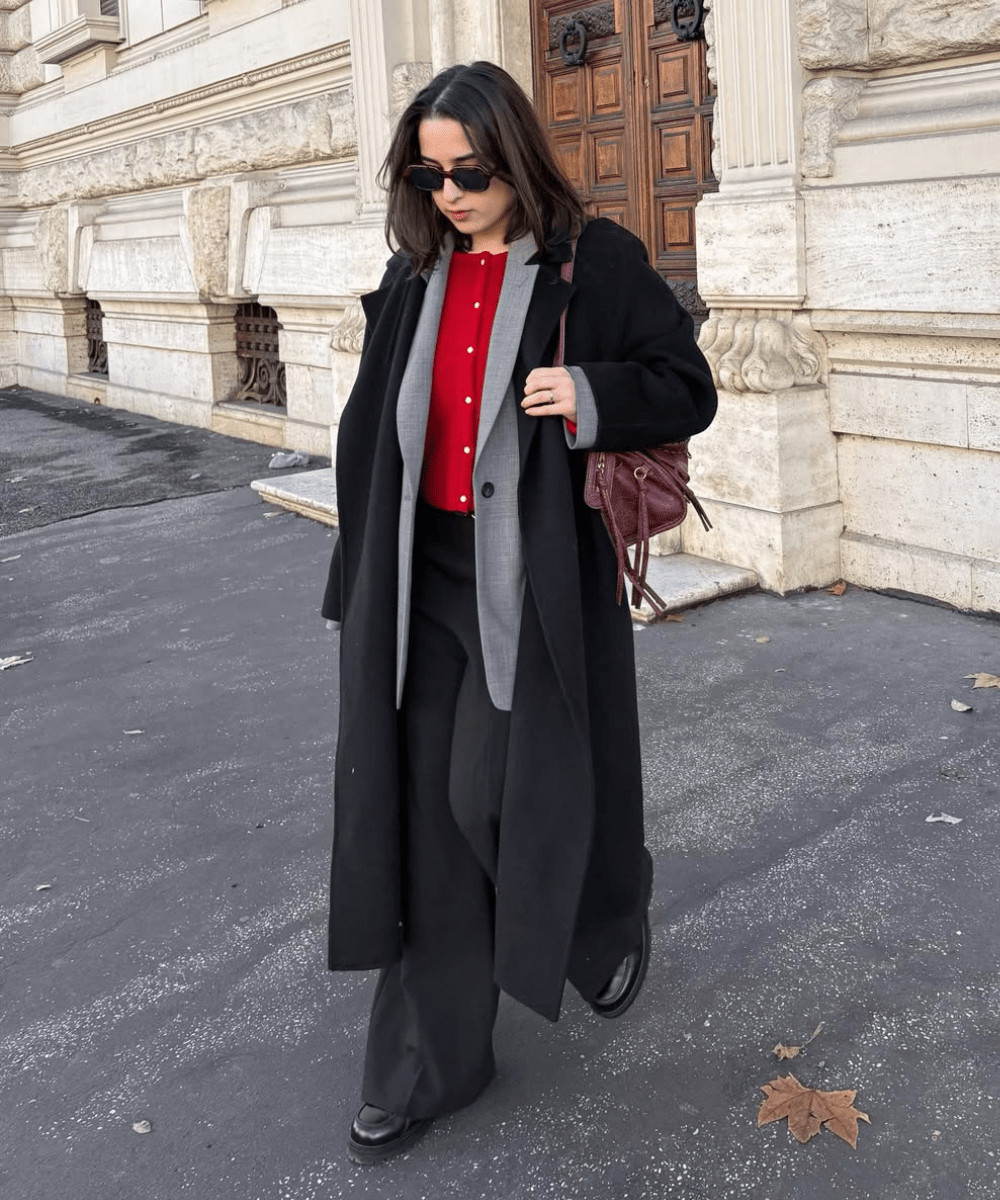 Multi-Layered Workwear with a Long Black Coat — Black Coat Outfits