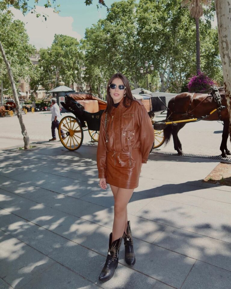 Brown Leather Matching Set with Cowboy Boots — Western Winter Outfits
