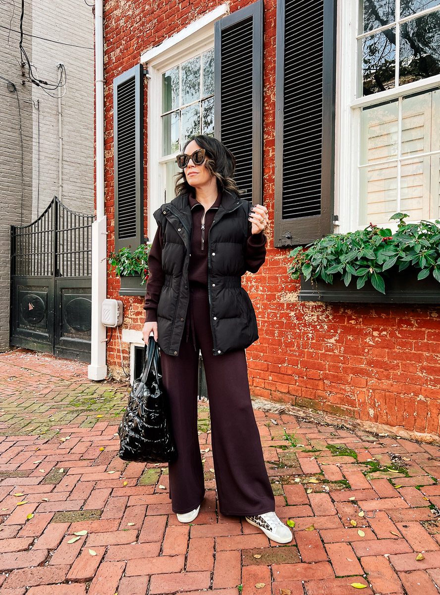 Comfortable Fall Outfit: Puffer Vest and Quarter-Zip Sweatshirt — Fall to Winter Outfits