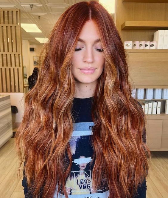 Rich Copper Base With Lighter Blonde Highlights — Winter Copper Hair Color