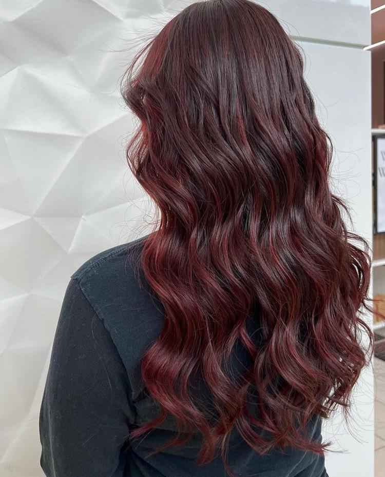 Long Layers Visual Idea — Cherry Cola Hair Color