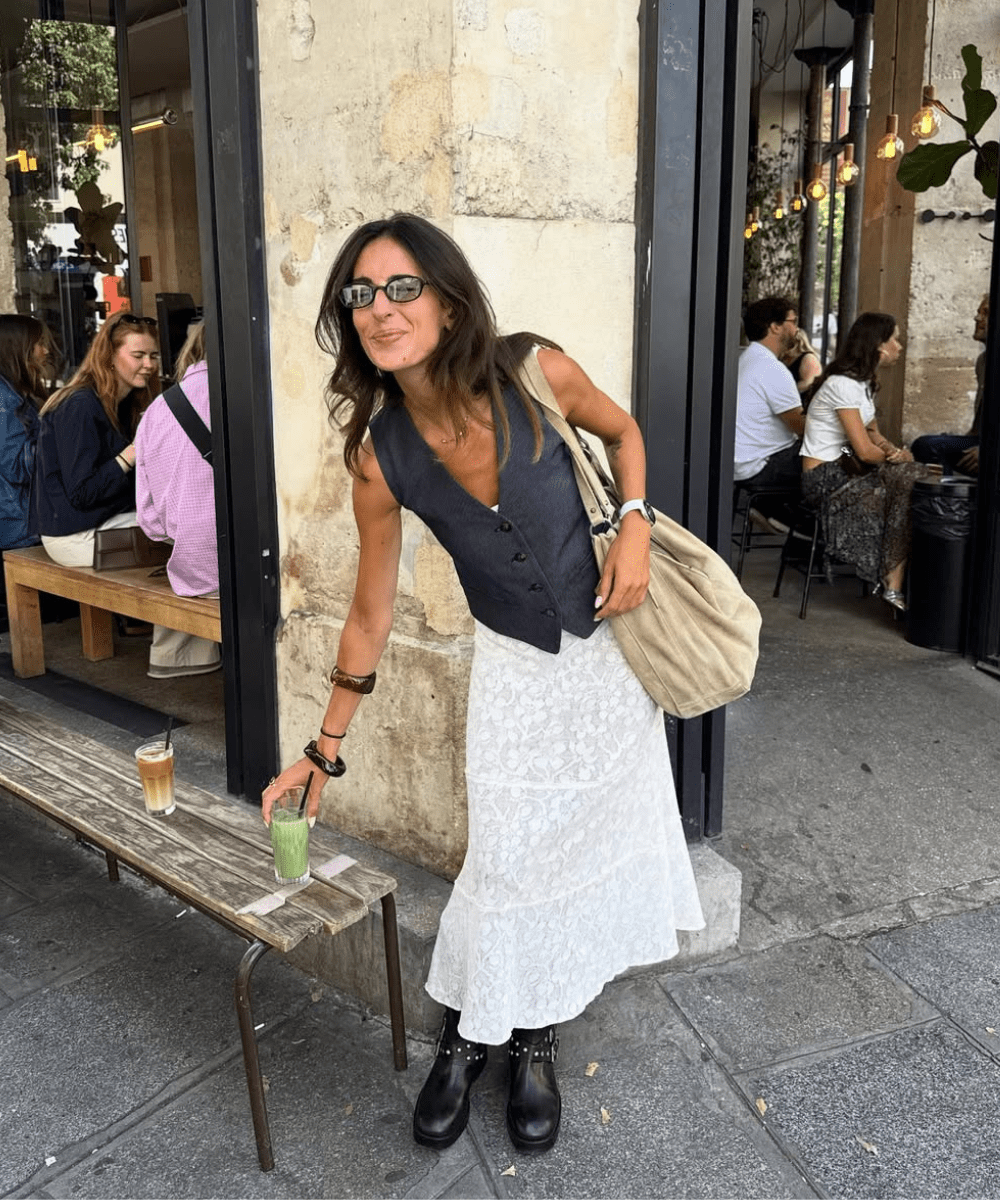 Edgy Layers: Vest, Lace Skirt, and Studded Ankle Boots — Ankle Boots Outfits