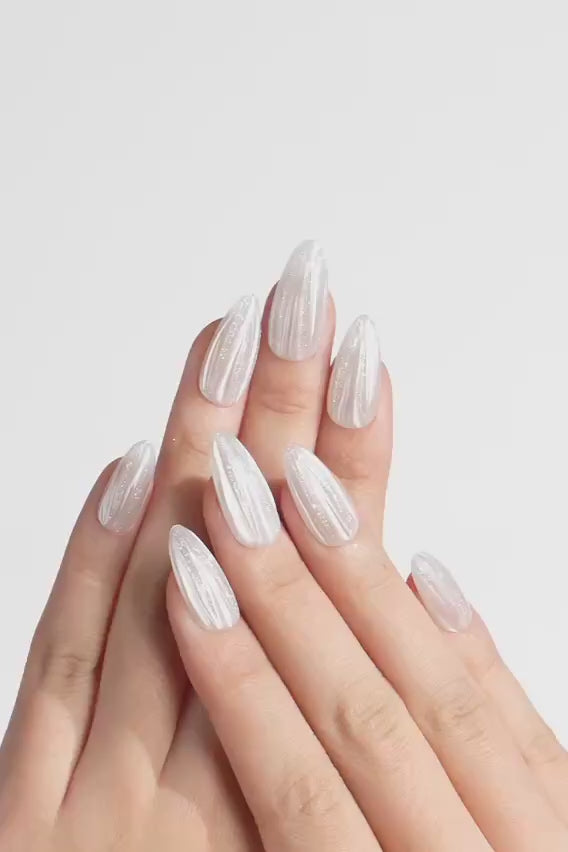Textured Frosty Glitter Medium Almonds Textured Frosty Glitter Medium Almonds — Winter Glitter Nails